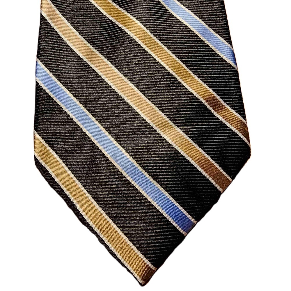 Chaps Ralph Lauren Black Gold Blue Striped Silk‎ Designer Tie Size 58" x 4"